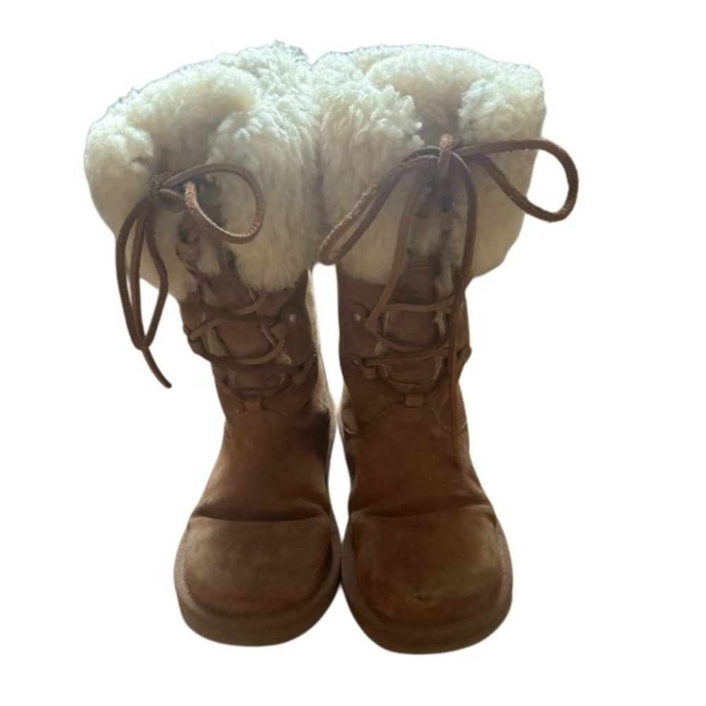 UGG Chestnut Suede Shearling-Lined Lace-Up Winter Boots